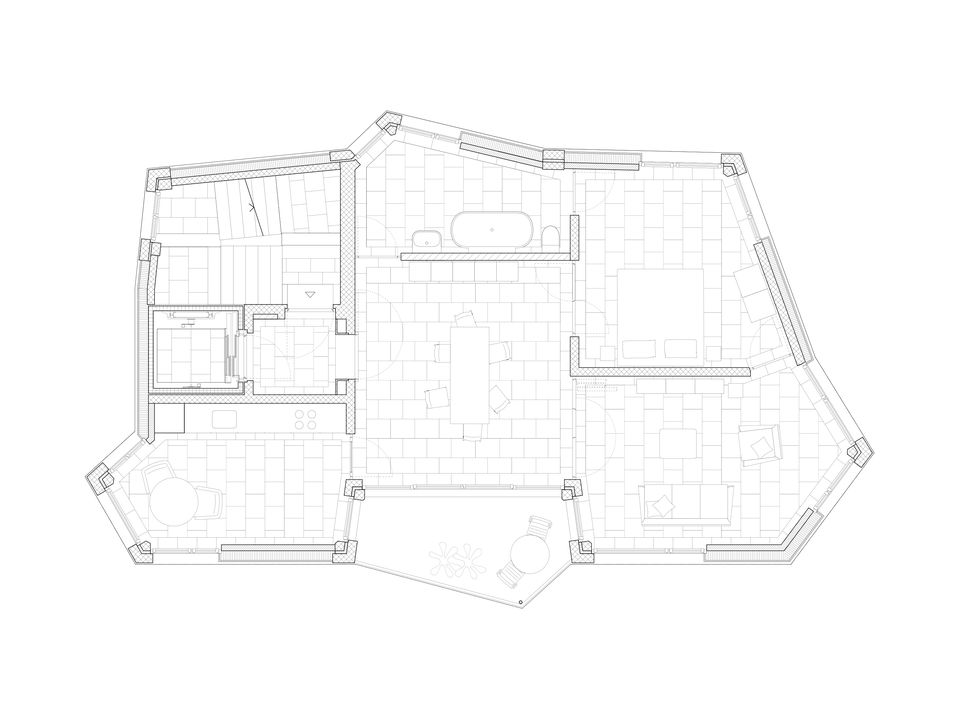 Regelgeschoss mit M&ouml;beln (Ansicht 1. OG)