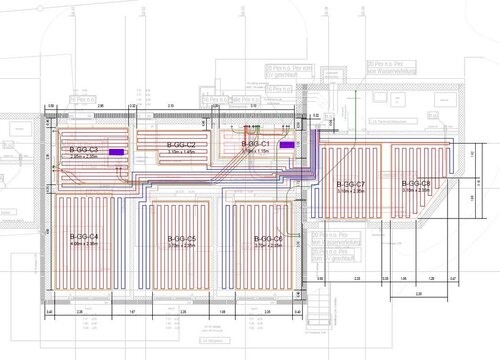 Schema TABS Einlagen: Bodenplatte, Boden Gartengeschoss